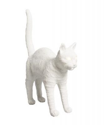 Weiße Jobby Cat Lampe, Katzenlampe Tischleuchte von Seletti, EINZELSTÜCK, leuchtende Augen.